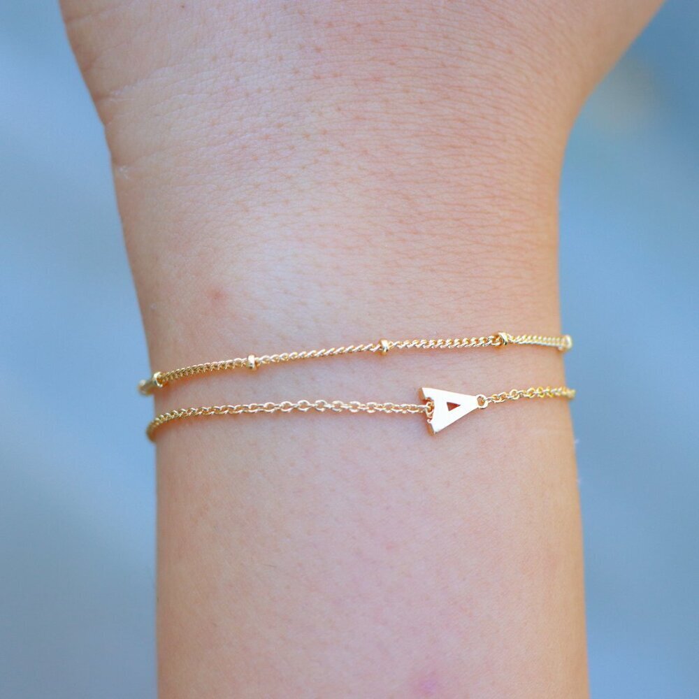 😍💛LIMITED EDITION! Letter A-Z Initial Gold Bracelet 2 Layered Chain, ELDM22188 - Picture 5 of 15